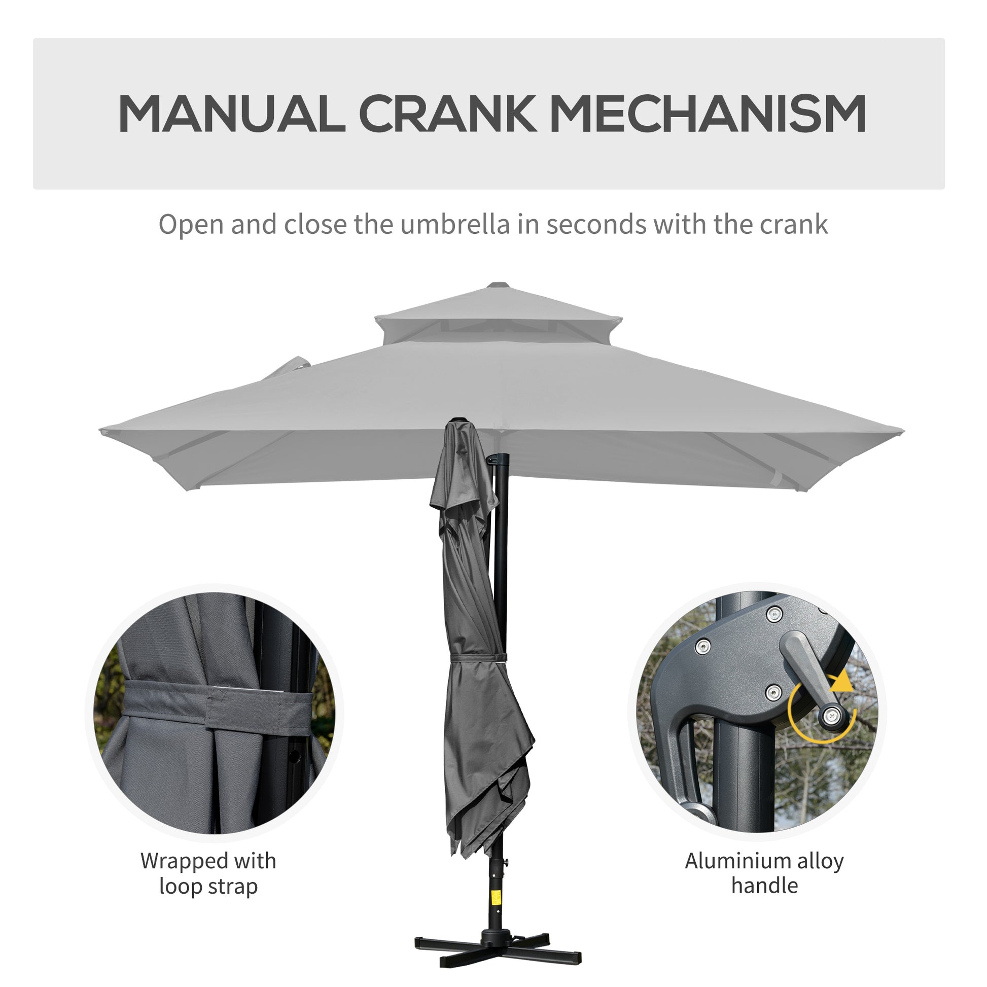 10' x 10' Cantilever Patio Umbrella, Double Top Square Offset Umbrella with 360° Rotation, 5 Adjustable Tilt Angles, Umb