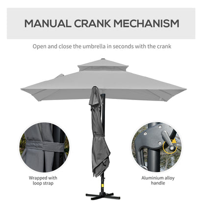 10' x 10' Cantilever Patio Umbrella, Double Top Square Offset Umbrella with 360° Rotation, 5 Adjustable Tilt Angles, Umb