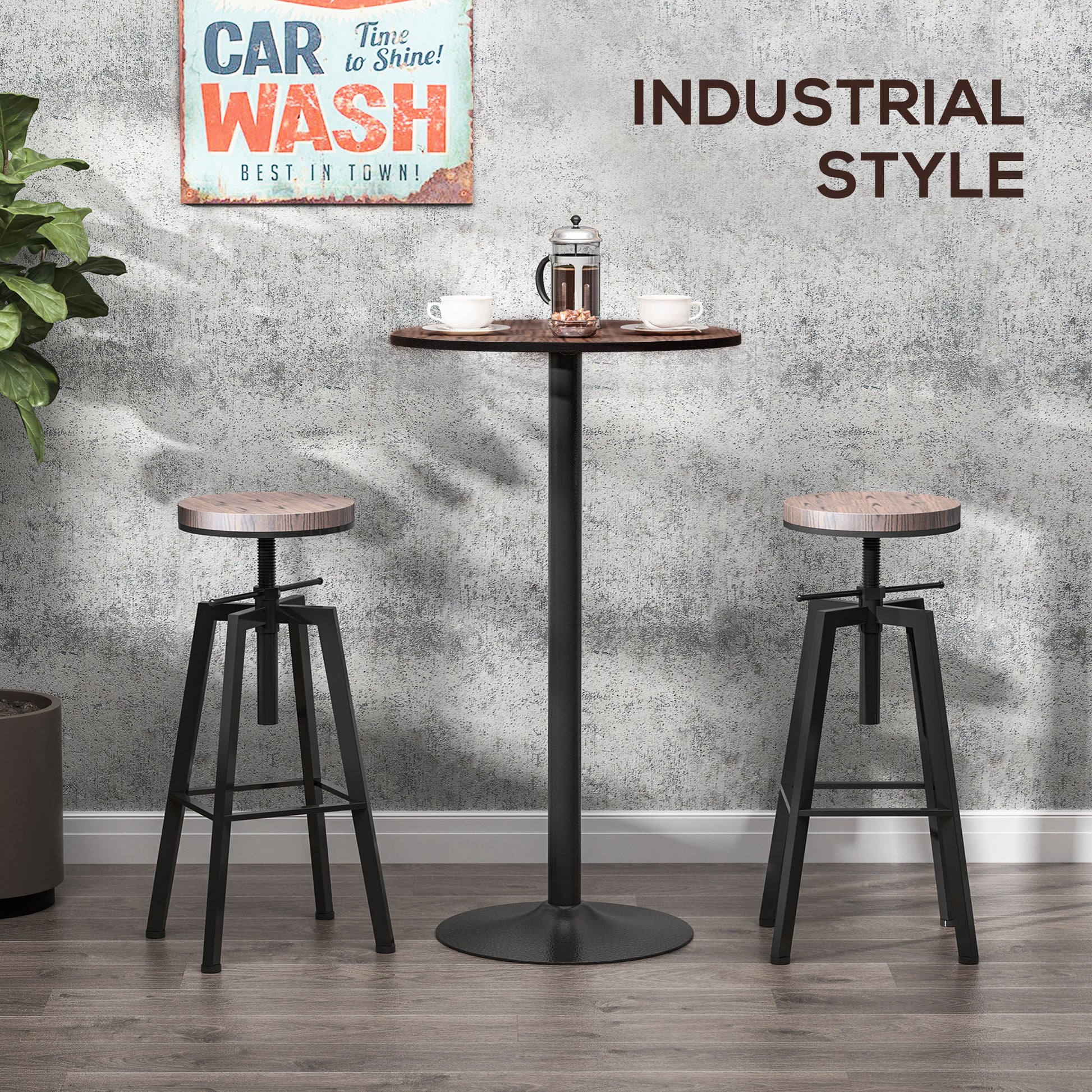 Round Bar Table 41 Inch Height, Industrial High Bistro Table with Metal Base and Elm Wood Top, Bar Height Table for Kitc