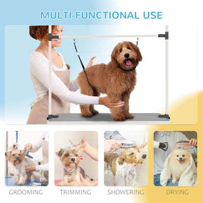 Adjustable Dog Grooming Table with 2 Safety Slings, Storage Basket, Grey