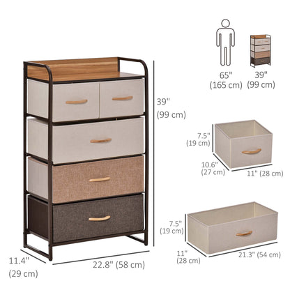 Dresser with 5 Drawers, Chest of Drawers with Metal Frame, Fabric Dresser for Living Room, Multi-Coloured