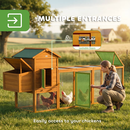 117" Extra Large Chicken Coop with Asphalt Roof, Wooden Hen House with Slide-out Tray, Quail Hutch with Nesting Box, Ora