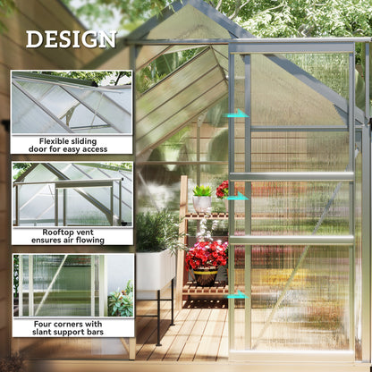 6' x 10' x 6.6' Polycarbonate Greenhouse, Walk-In Green House Kit Garden, Plants Grow, Galvanized Sheet Aluminum Frame w
