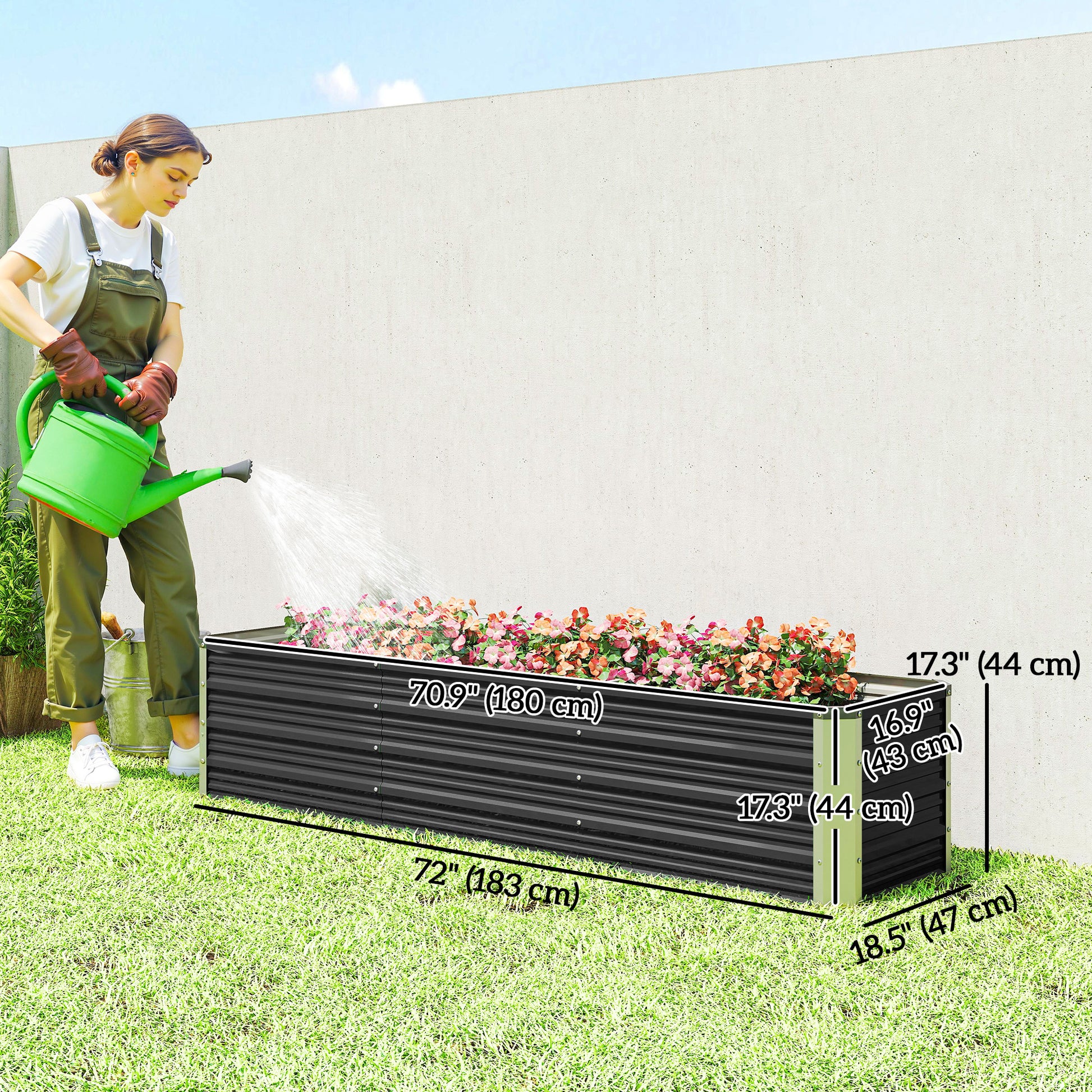6' x 1.5' x 1.3' Galvanized Raised Garden Bed, Elevated Large Metal Planter Box w/ Install Gloves for Backyard, Patio to