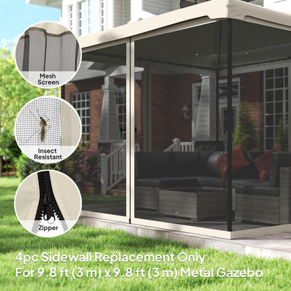 Replacement Mosquito Netting for Gazebo 10' x 10' Black Screen Walls for Canopy with Zippers for Parties and Outdoor Act