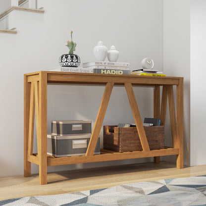 52" Console Table, Farmhouse Narrow Entryway Table with Storage Shelf, Rustic Sofa Table with Anti-tipper for Living Roo