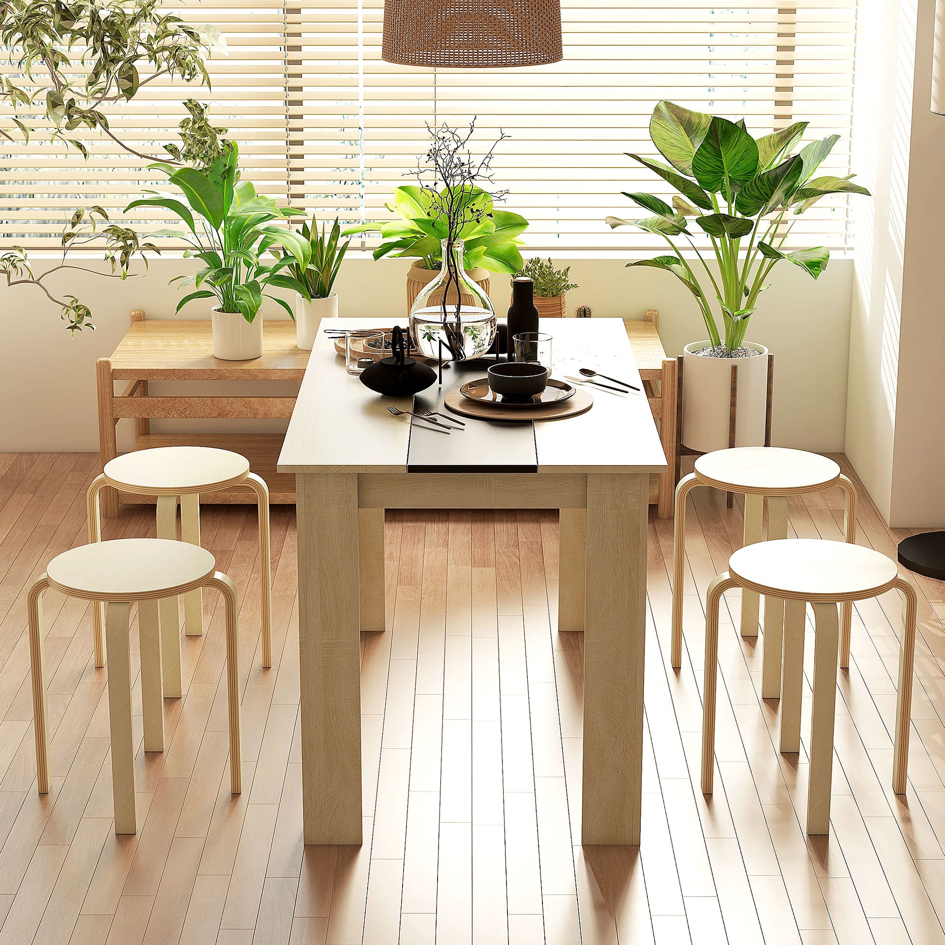 Round Stackable Chairs Set of 4, 18-Inch Backless Stacking Stools for Kitchen, Dining Room, Office, Outdoors