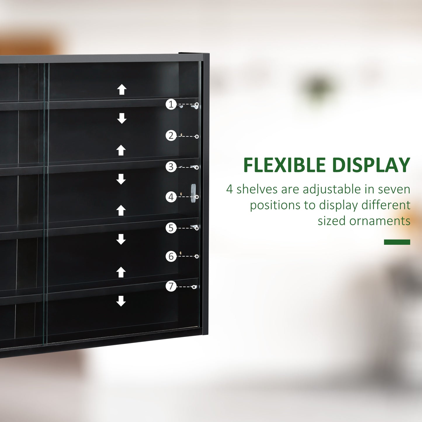 5-Tier Display Cabinet, Shot Glass Display Case, Glass Curio Cabinet with 2 Glass Doors and 4 Adjustable Shelves, Black