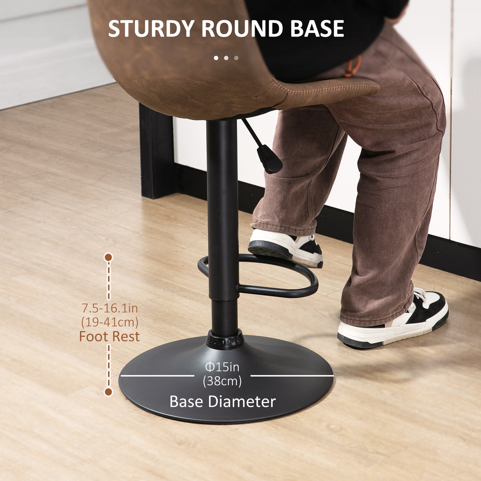 Adjustable Counter Height Bar Stools Set of 2, 360° Swivel Kitchen Counter Stools Dining Chairs with Backs, Vintage Leat