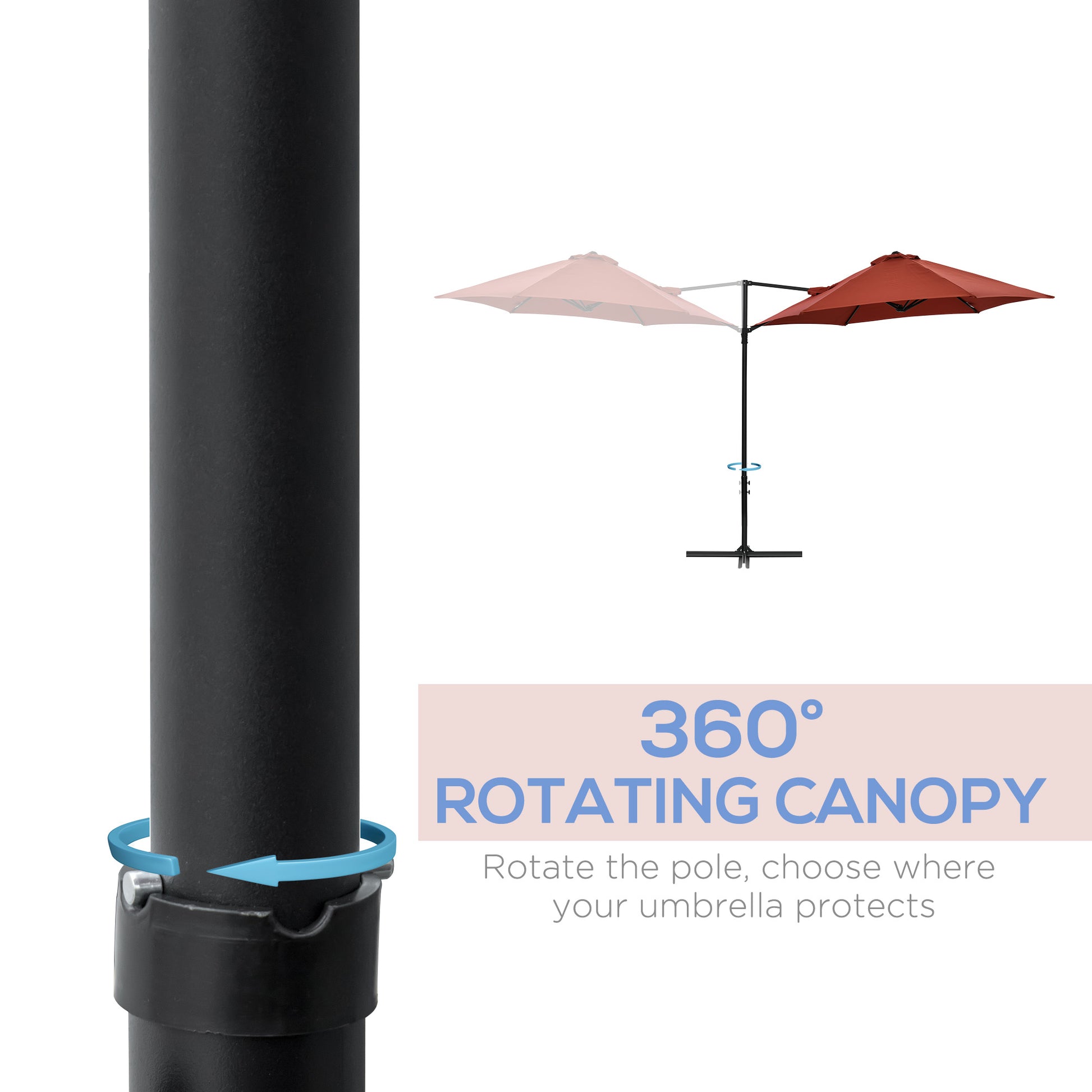 8.5FT Offset Patio Umbrella with 360° Rotation, Outdoor Cantilever Roma Parasol Hanging Sun Shade Canopy Shelter with Cr