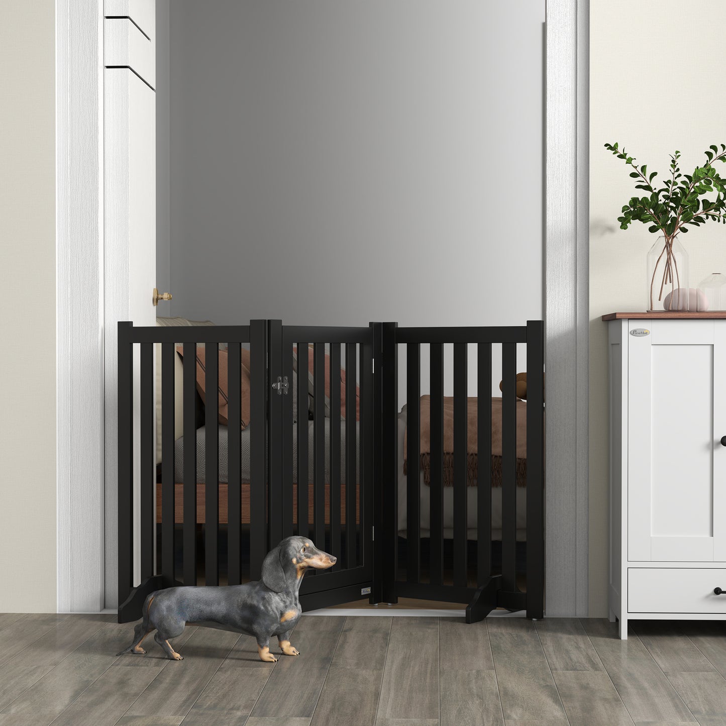 3-Panel Foldable Dog Gate with Feet for Medium Dogs and Below, Black