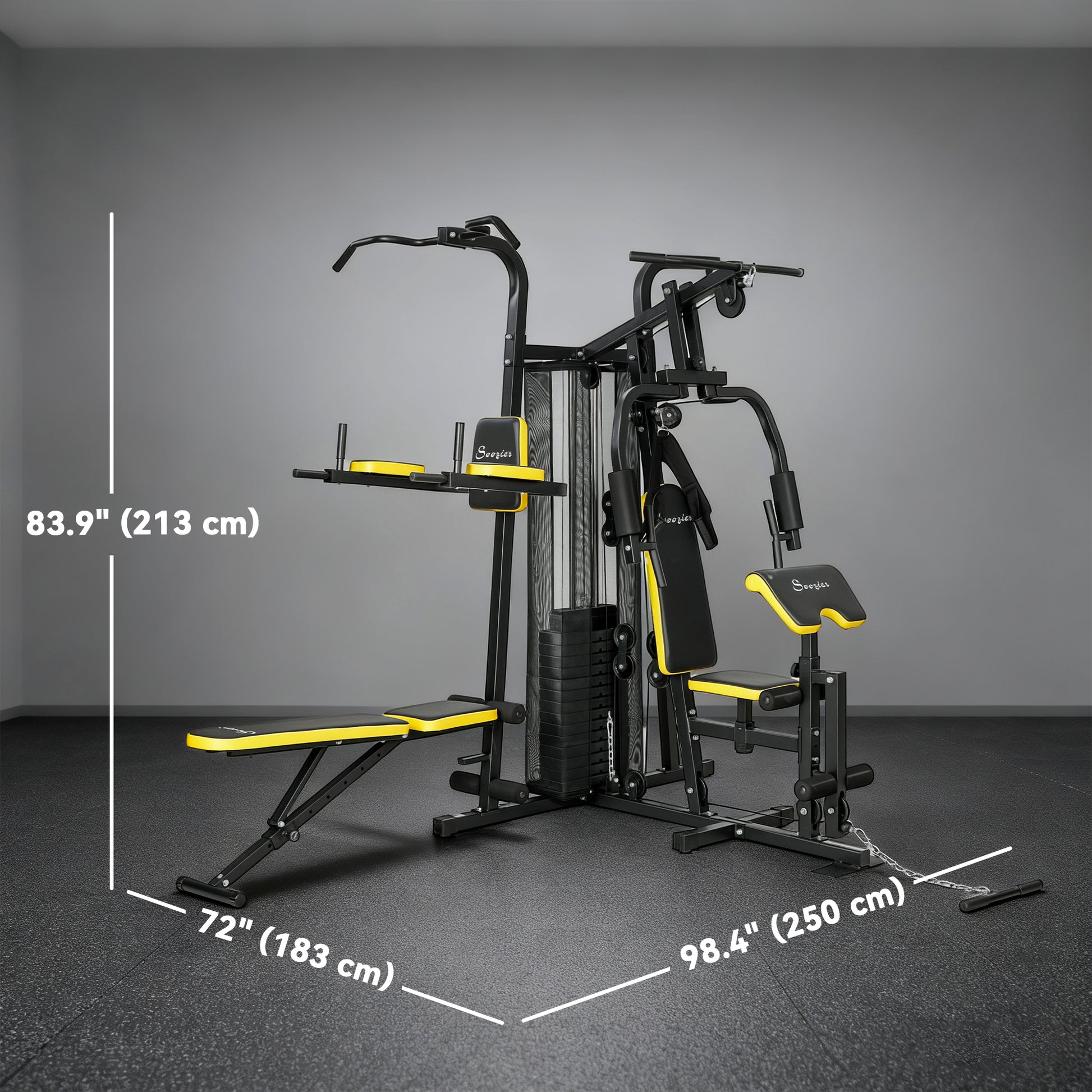 Soozier Multifunction Power Tower for Back, Chest, Arms & Leg Workouts All-in-One Home Gym with Weight Stack and Pulley 