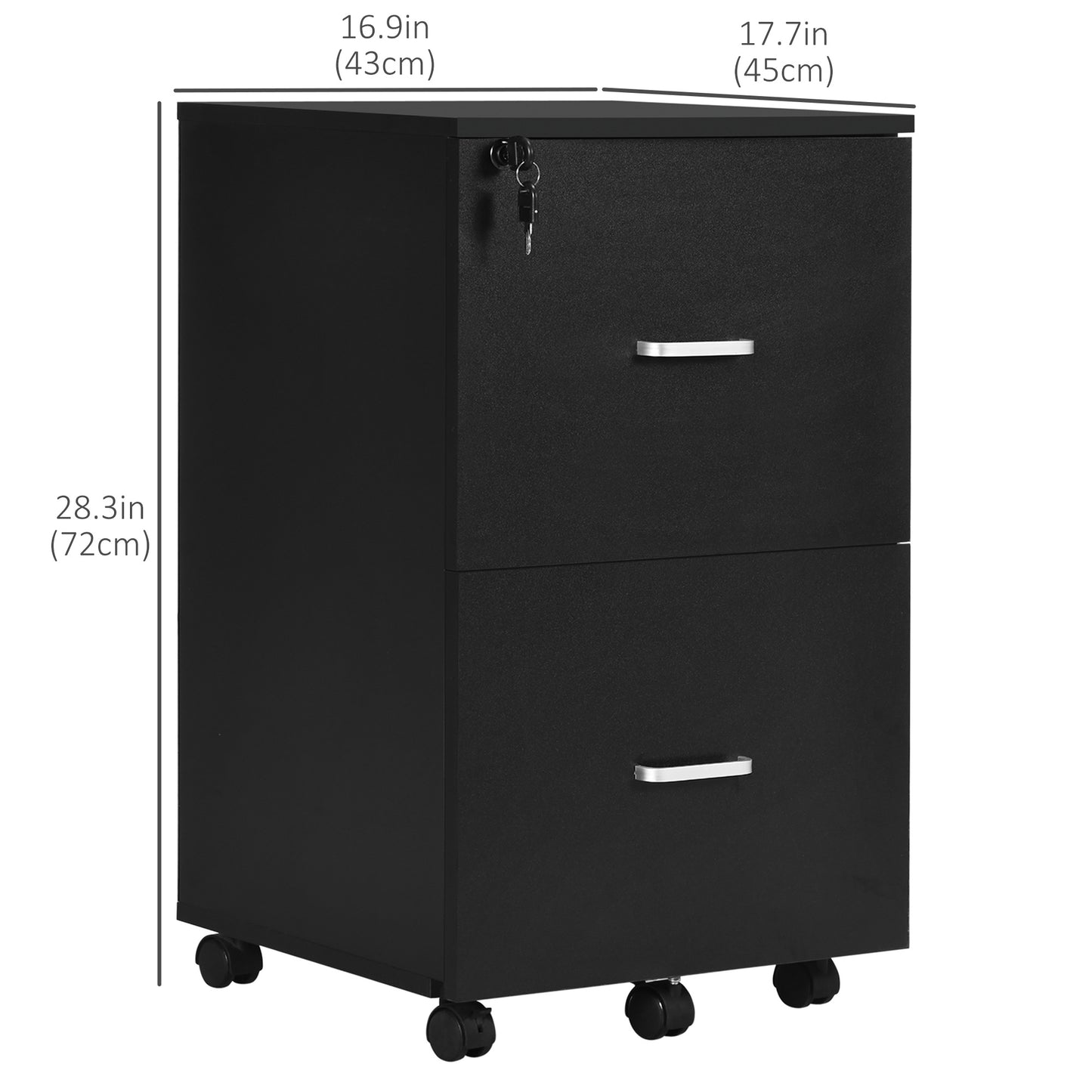 2 Drawer File Cabinet with Lock, Small Rolling Filing Cabinet for A4, Letter-Size Documents, Printer Stand for Home Offi