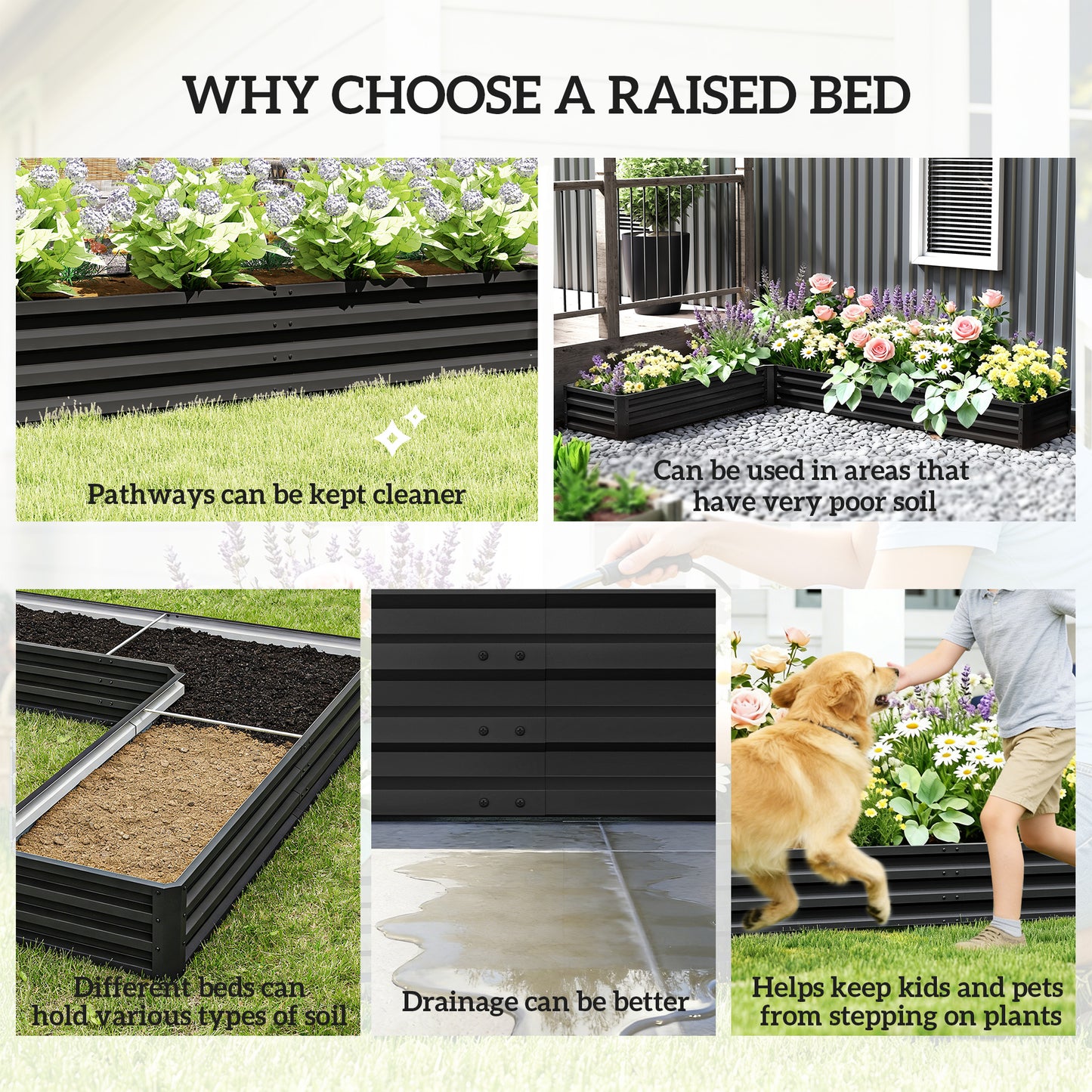 L-Shaped Raised Garden Bed, 82" x 109" x 12" Galvanized Steel Planter Box with Multi-reinforced Rods for Vegetables, Flo