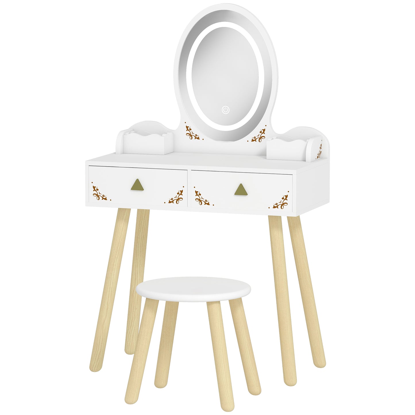 Qaba Kids Vanity Set with Mirror, Stool, 3-Colour LED Lights, Girls Dressing Table Pretend Play for Kids Room, Pink