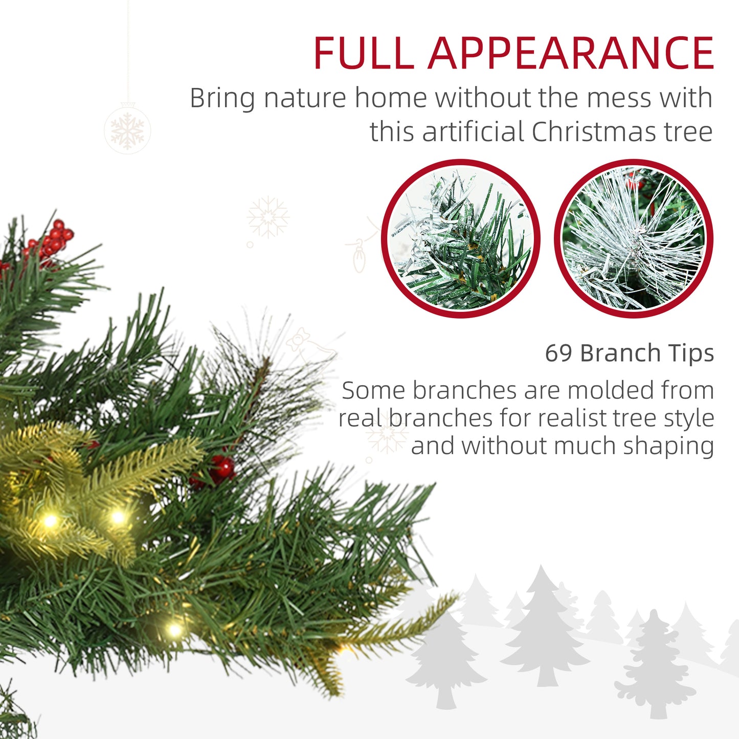1.5 Foot/16 inch 2 Pack Prelit Artificial Christmas Tree Cordless with 69 Branches, Warm White LED lights, Red Berries, 