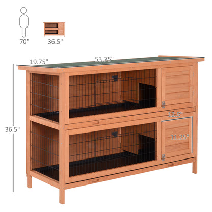 54"L 2-Story Large Rabbit Hutch Bunny Cage Wooden Pet House Small Animal Habitat with Lockable Doors, No Leak Tray and W