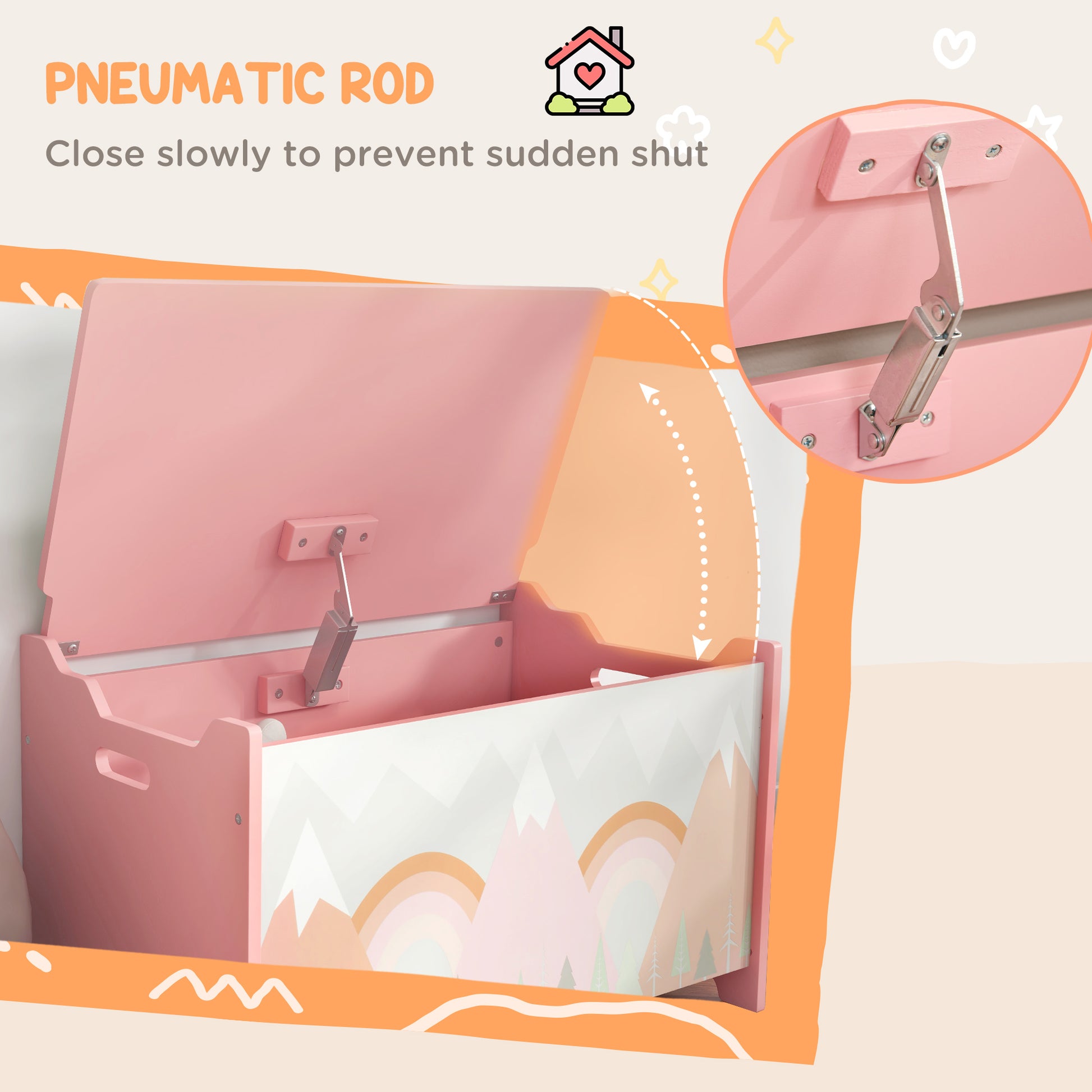 Qaba Toy Box, Kids Storage Chest with Lid, Safety Hinges and Groove Handles, Toy Storage Organizer with Rainbow Pattern 