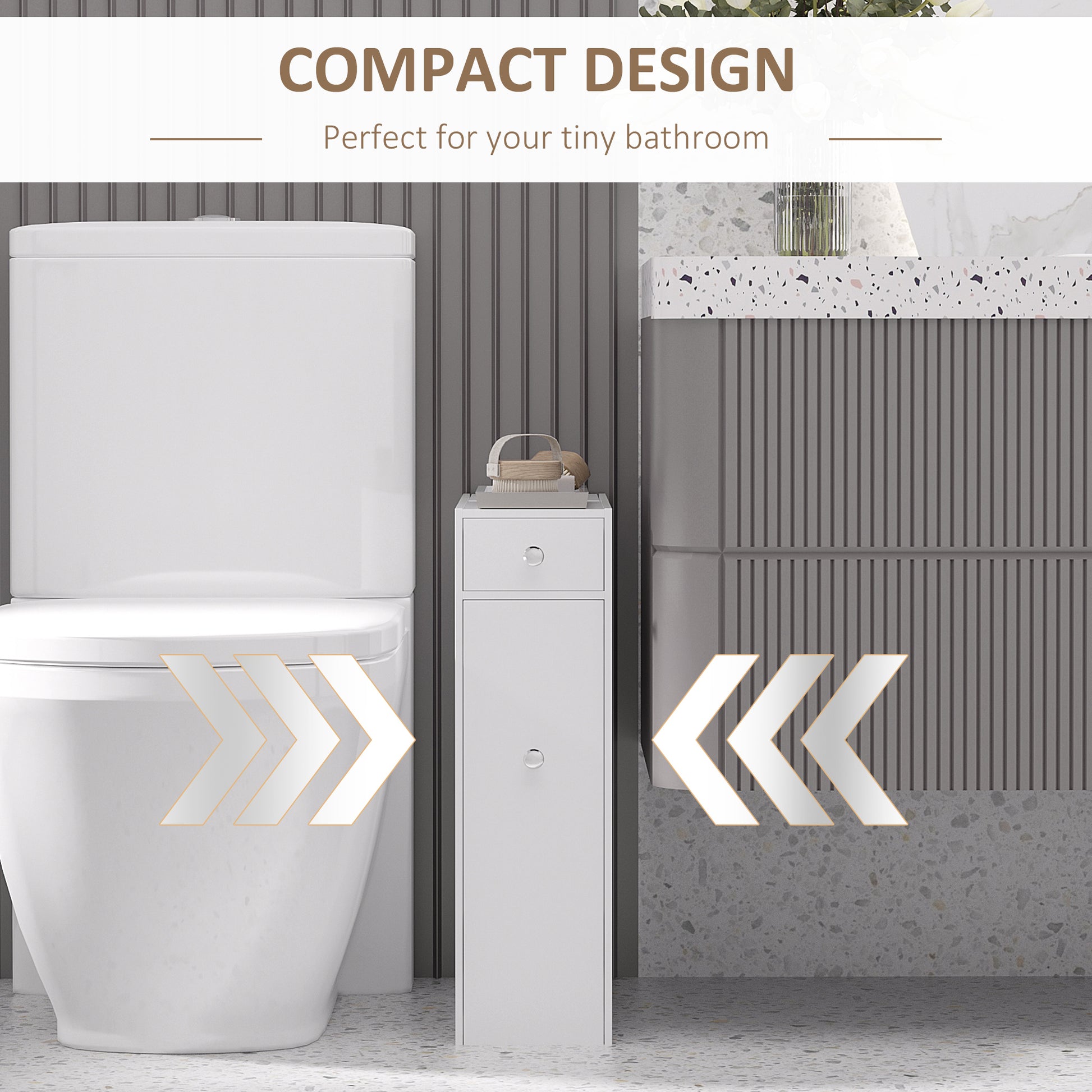 Space Saving Toilet Paper Cabinet, Narrow Bathroom Cabinet with Drawers and Hidden Storage, White