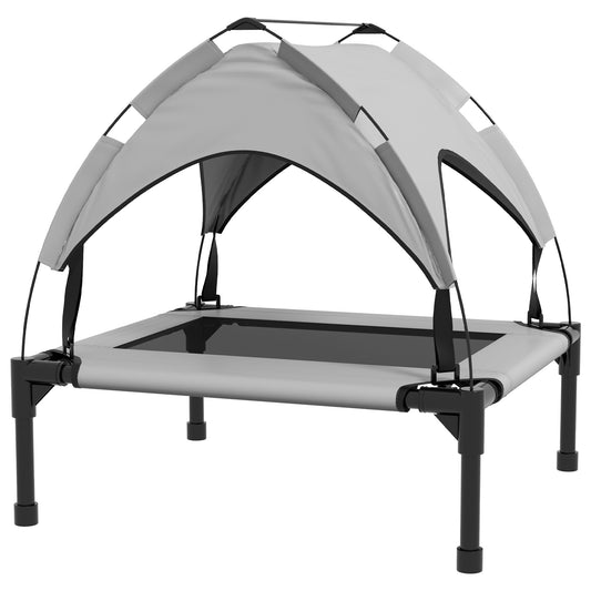 Raised Dog Bed Cooling Dog Cot w/ Canopy Washable Breathable Mesh, for Small and Medium Dogs, Light Grey