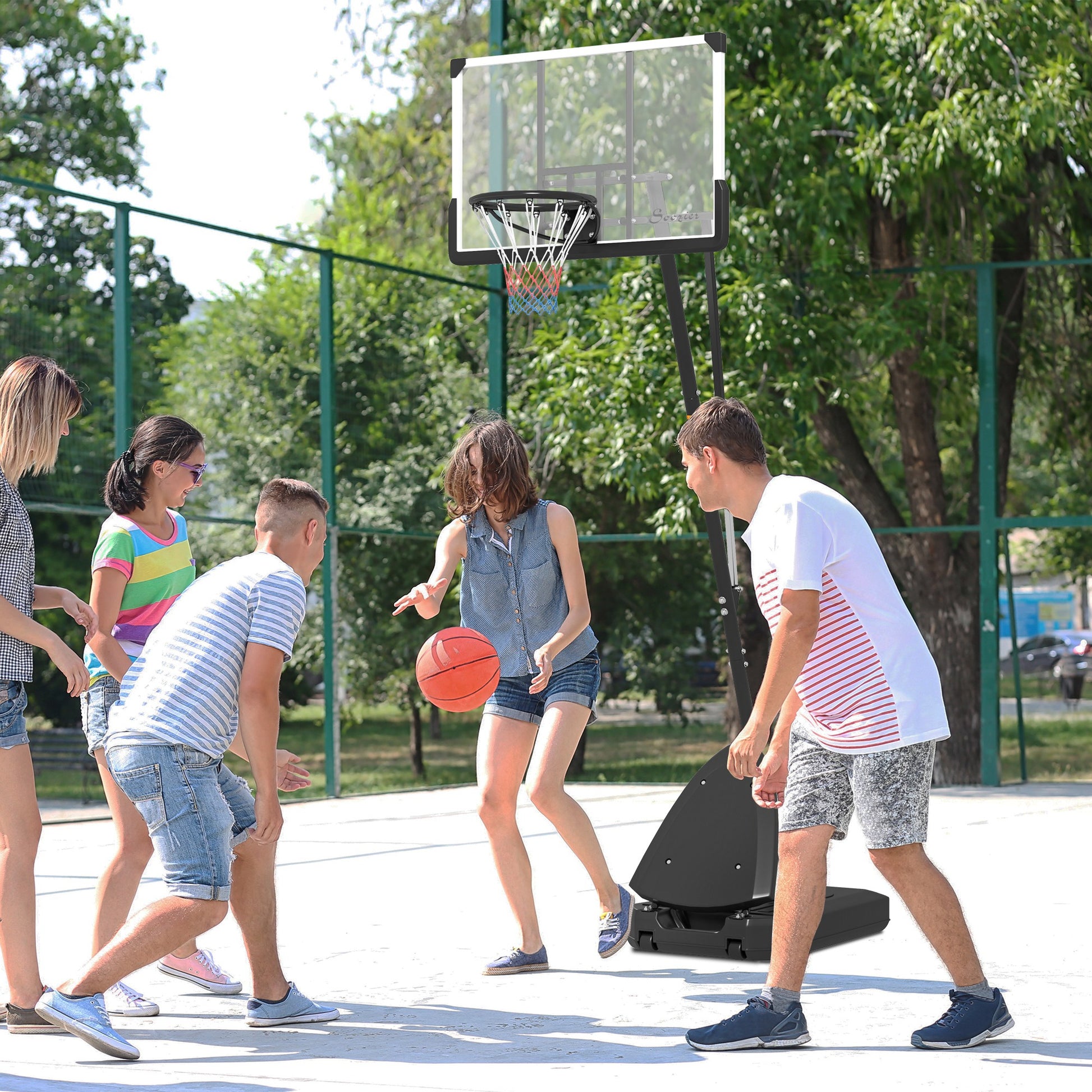 Soozier Basketball Hoop Outdoor, 4.9-10ft Portable Basketball Goal with 44" Shatterproof Backboard, Rebound System, Whee