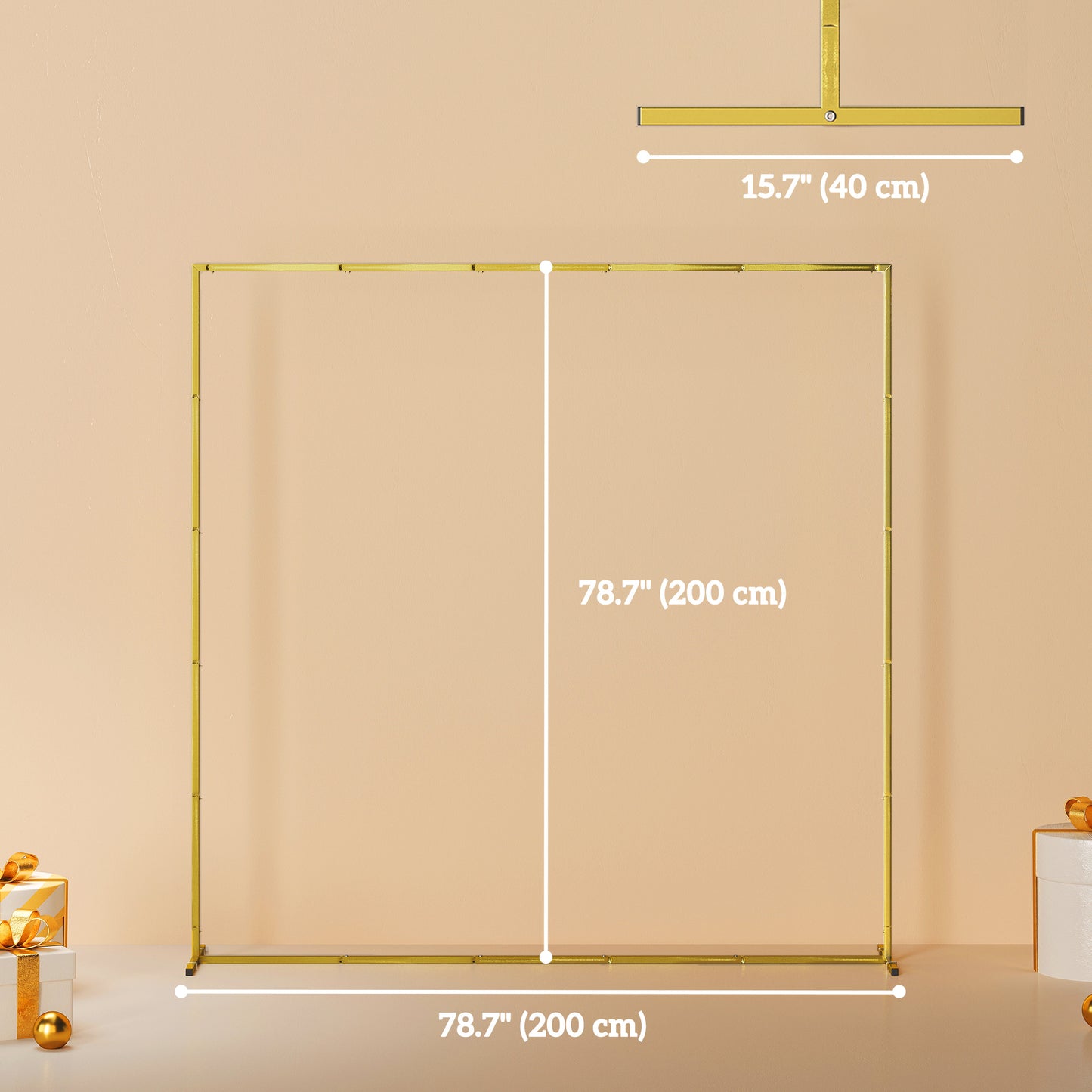 Wedding Arch Backdrop Stand, Square Wedding Arch with U-shaped Stakes, 6.6 FT Gold Metal Arch Frame