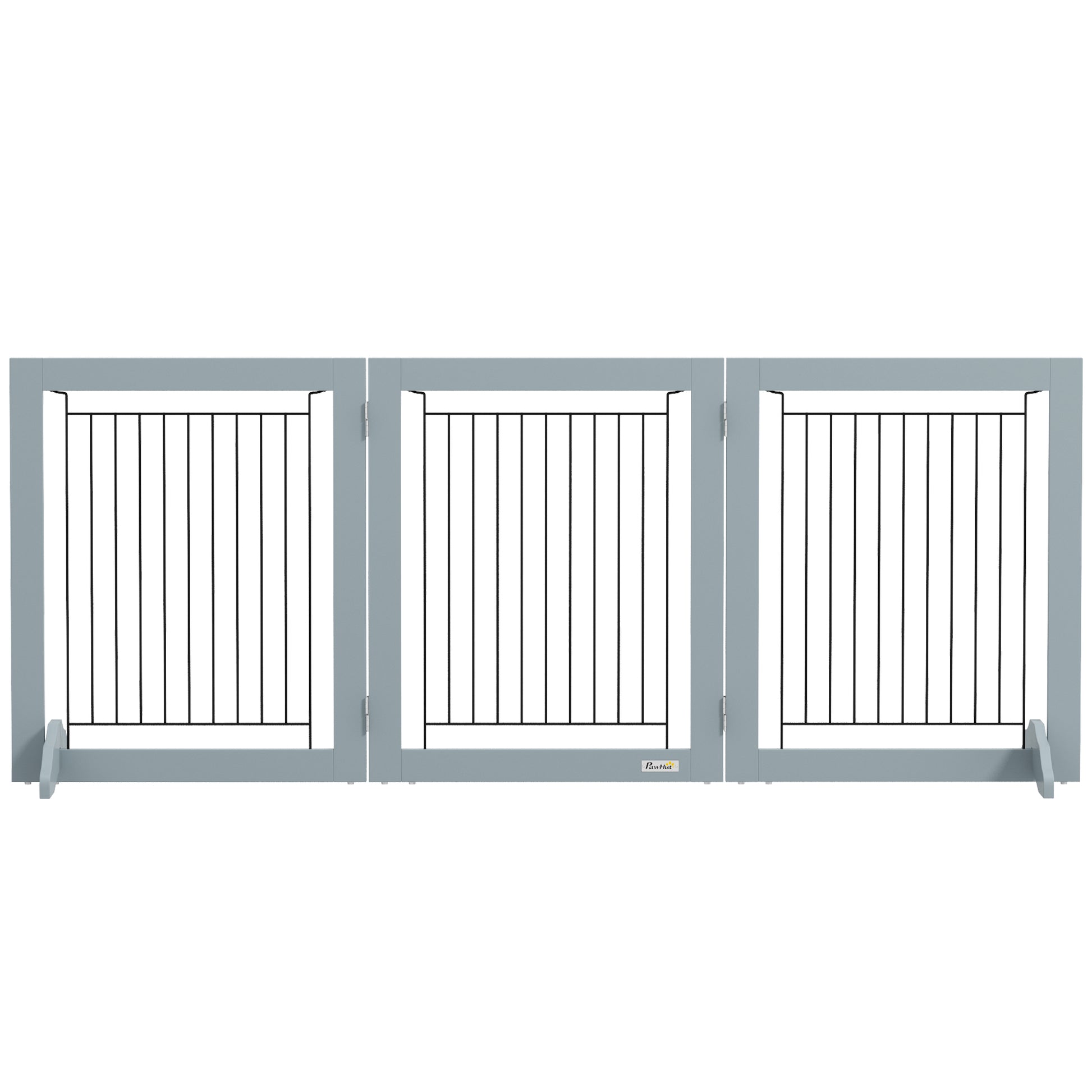 Freestanding Pet Gate, Folding Dog Gate with 2 Support Feet, 24" High, 3 Panels, for Small Dogs, Indoor Use - Grey