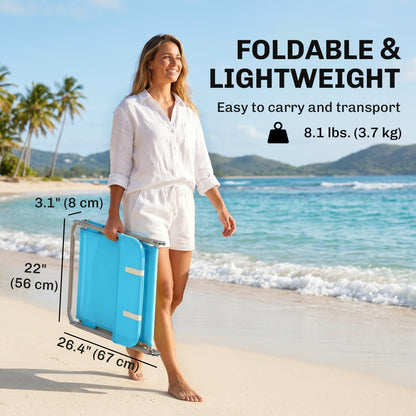 Outdoor Lounge Chair, Portable Adjustable Reclining Seat Folding Chaise Lounge Patio Camping Beach Tanning Chair Bed wit