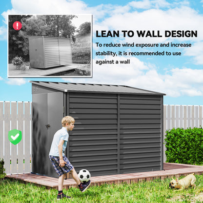 4.6' x 9' Steel Outdoor Storage Shed, Lean to Shed, Metal Tool House with Foundation Kit, Lockable Doors, Gloves and 2 A