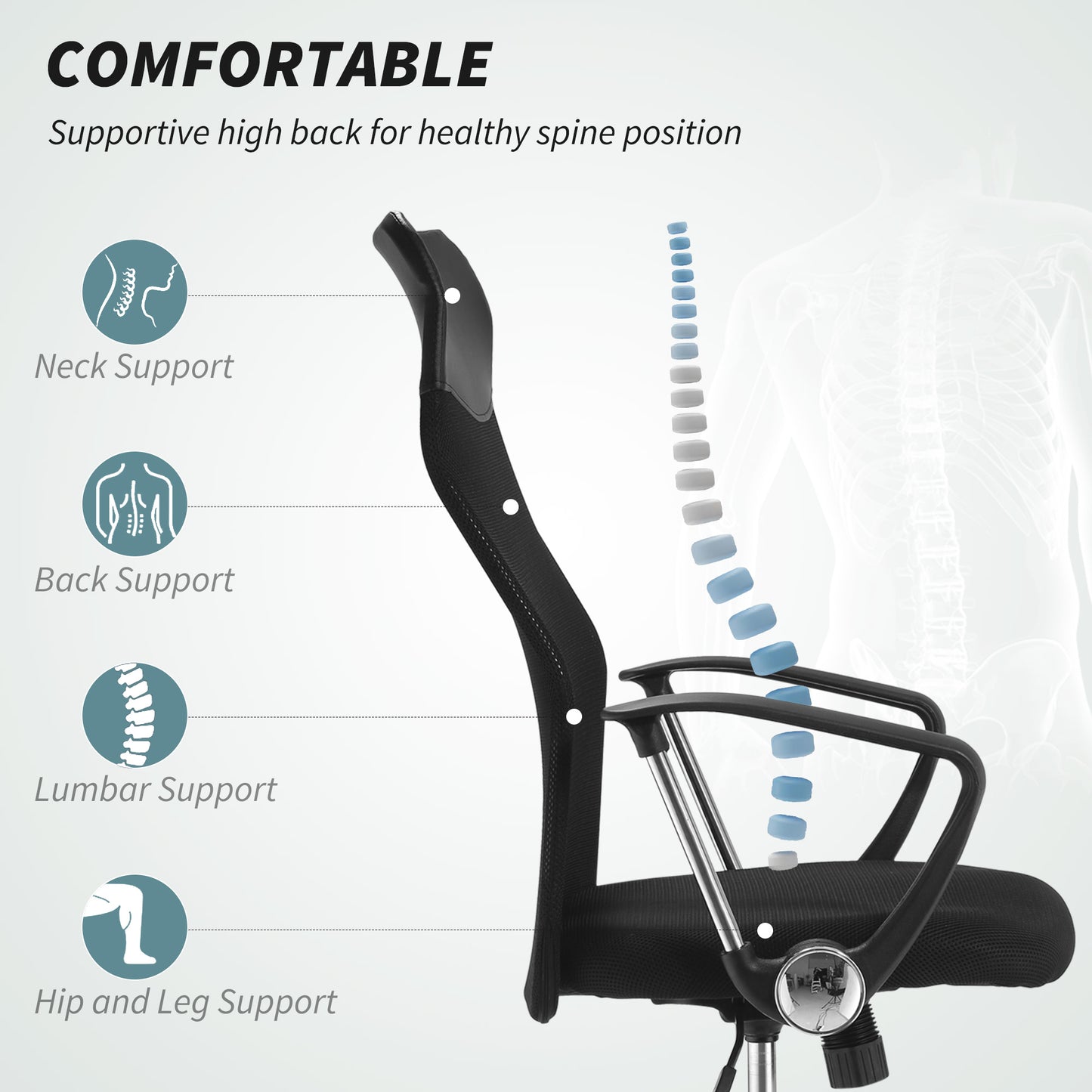 Ergonomic Mesh Office Chair, High Back Computer Desk Chair with Adjustable Height, Tilt Function, Armrest, 360° Swivel O