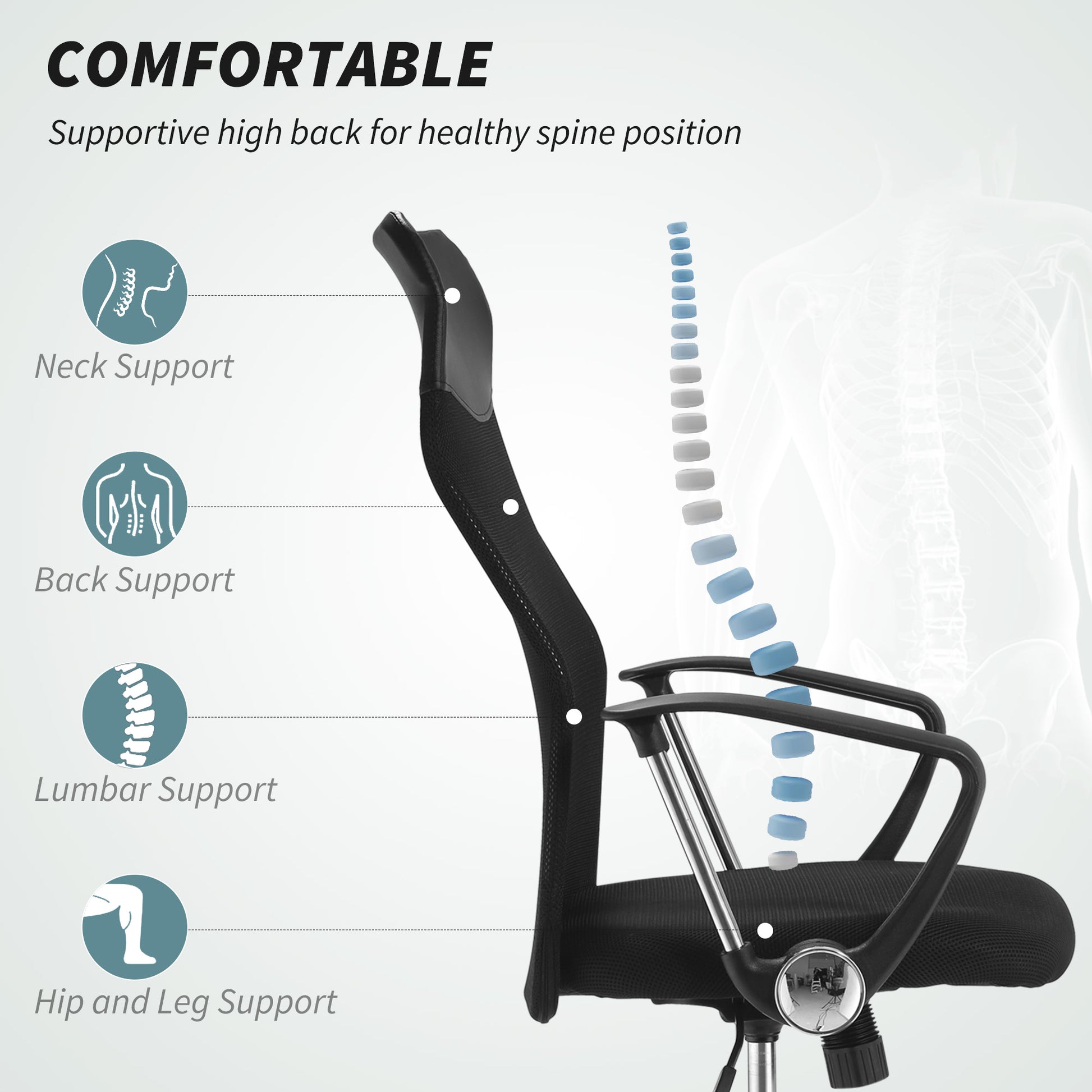 Ergonomic Mesh Office Chair, High Back Computer Desk Chair with Adjustable Height, Tilt Function, Armrest, 360° Swivel O