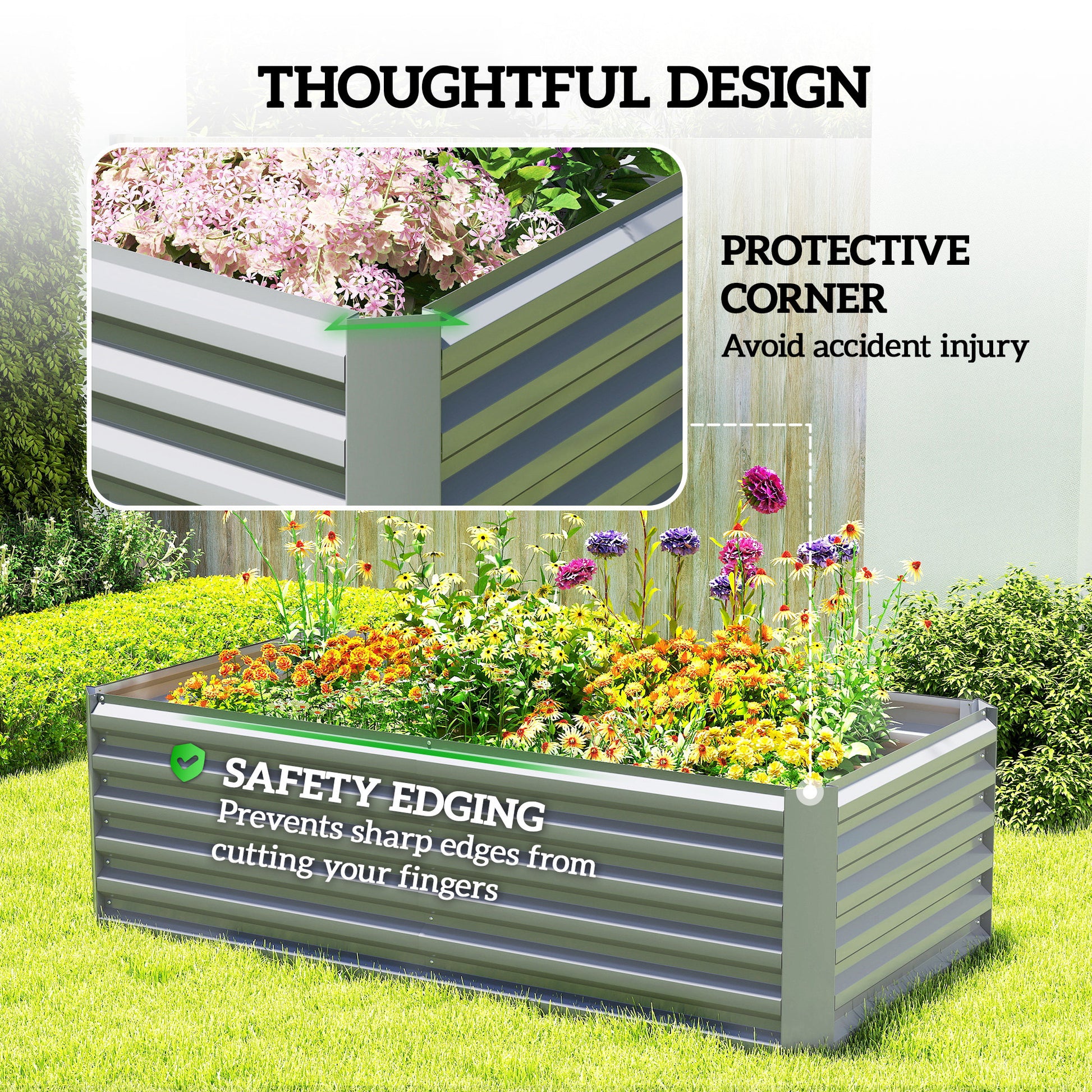 6' x 3' x 2' Raised Garden Bed, Galvanized Planter Box for Growing Flowers, Herbs and Vegetables, Light Grey