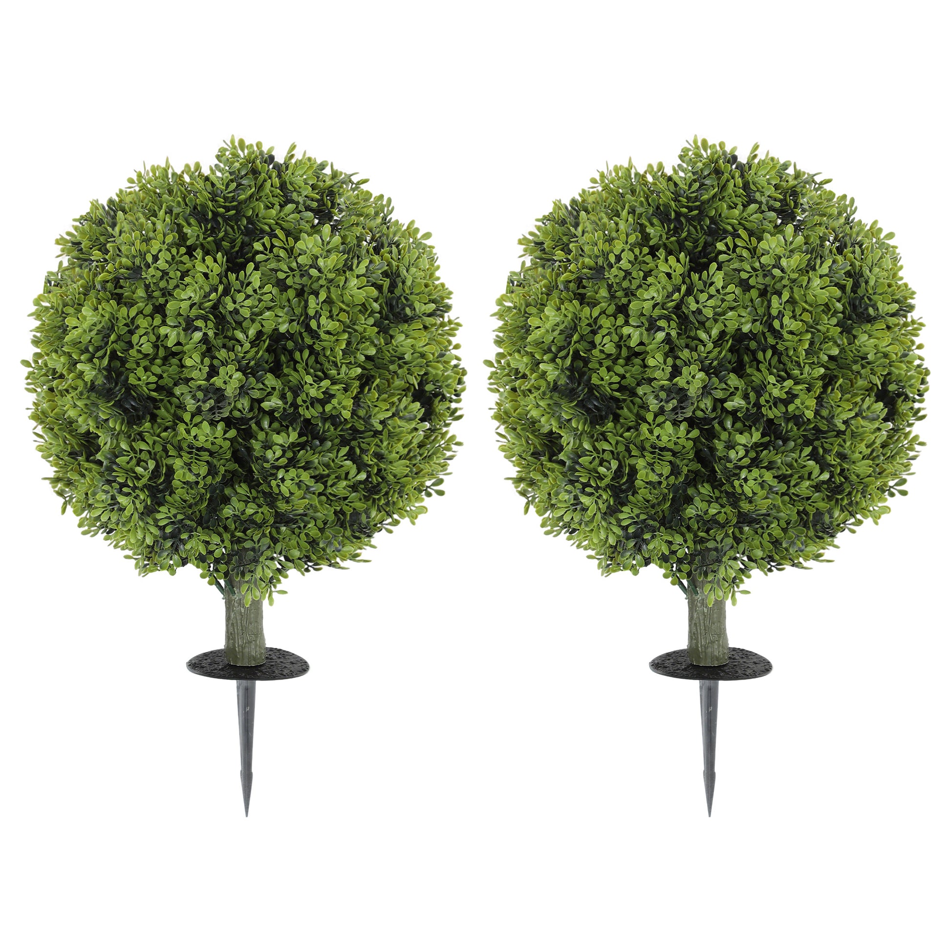 Artificial Boxwood Topiary Trees Set of 2 with Ground Stake, UV Resistant Fake Plants for Indoor Outdoor, Green