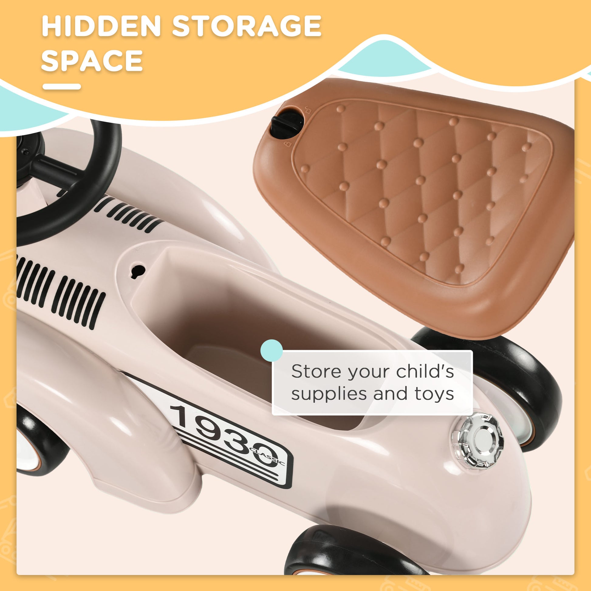 VarietyKart Ride on Sliding Classic Car for Toddlers, Foot To Floor Slider with Under Seat Storage, Aged 18-36 Months, C