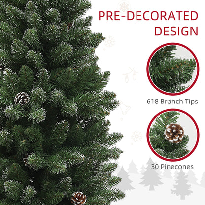 6ft Artificial Pencil Christmas Tree with 618 Branches, Pinecones, Metal Stand, Realistic Xmas Tree for Home
