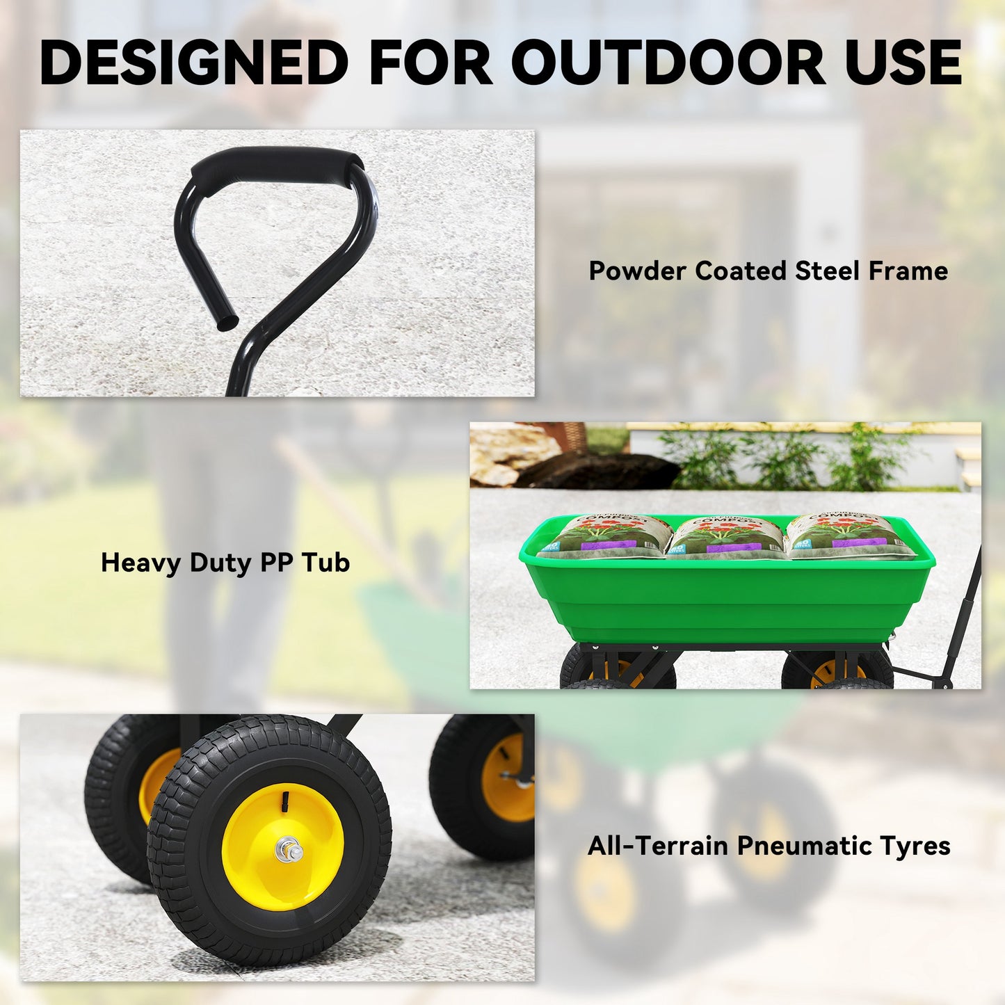 Garden Dump Cart Heavy Duty 440lbs Wagon with Steel Frame and 10'' Pneumatic Tires, Green