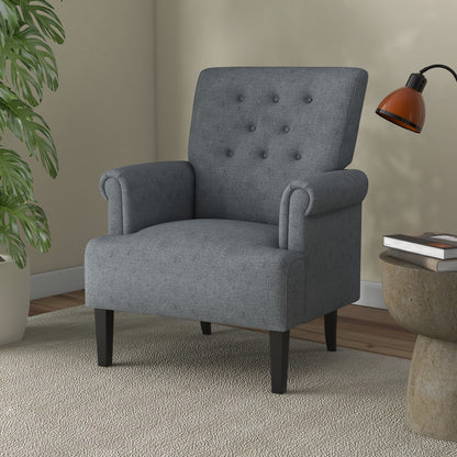 Armchair, Fabric Accent Chair, Modern Living Room Chair with Wood Legs and Rolled Arms for Bedroom, Grey