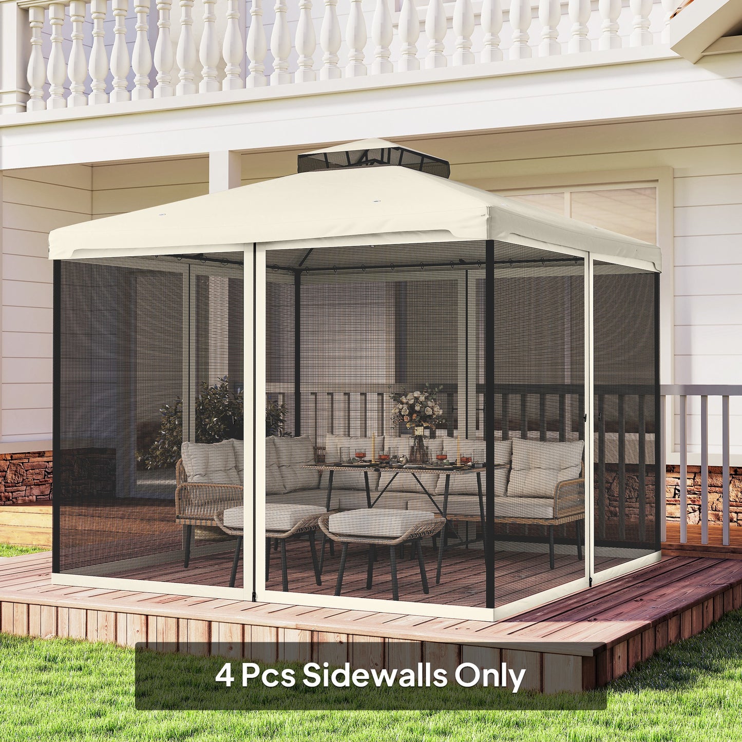 Replacement Mosquito Netting for Gazebo 10' x 10' Black Screen Walls for Canopy with Zippers for Parties and Outdoor Act