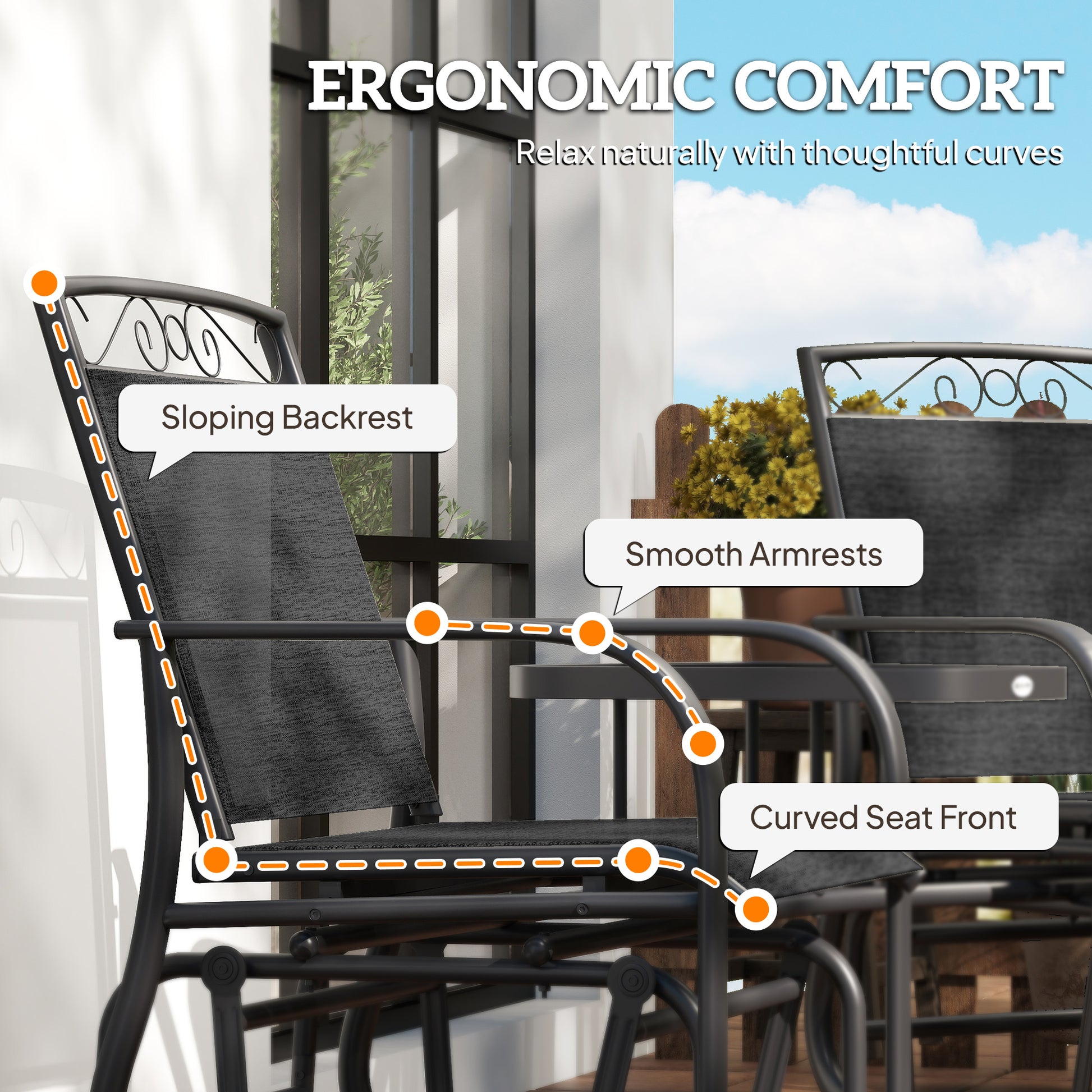 Outdoor Glider Bench with Coffee Table, Patio 2-Seat Rocking Chair Swing Loveseat with Breathable Sling for Backyard Gar