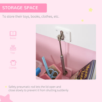 Qaba 2-in-1 Kids Toy Box Storage Organizer Chest Cabinet Chunk Cube with Safety Pneumatic Rod, Pink