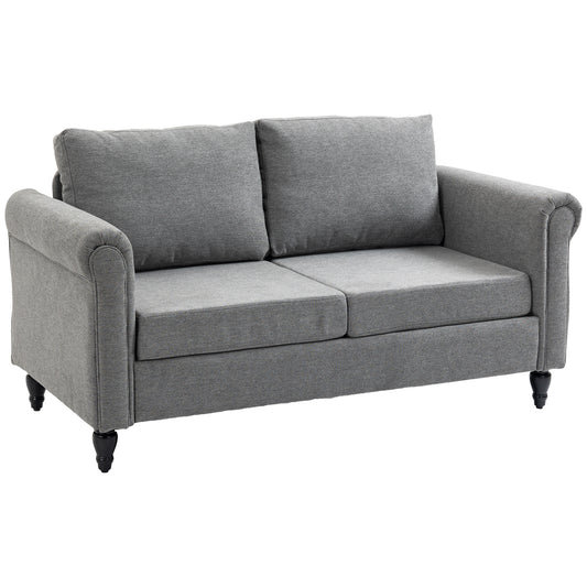 Vintage Loveseat, Upholstered Love Seat Furniture, Chenille-feel Fabric 2 Seater Sofa Couch with Rolled Arms, Gourd-Shap