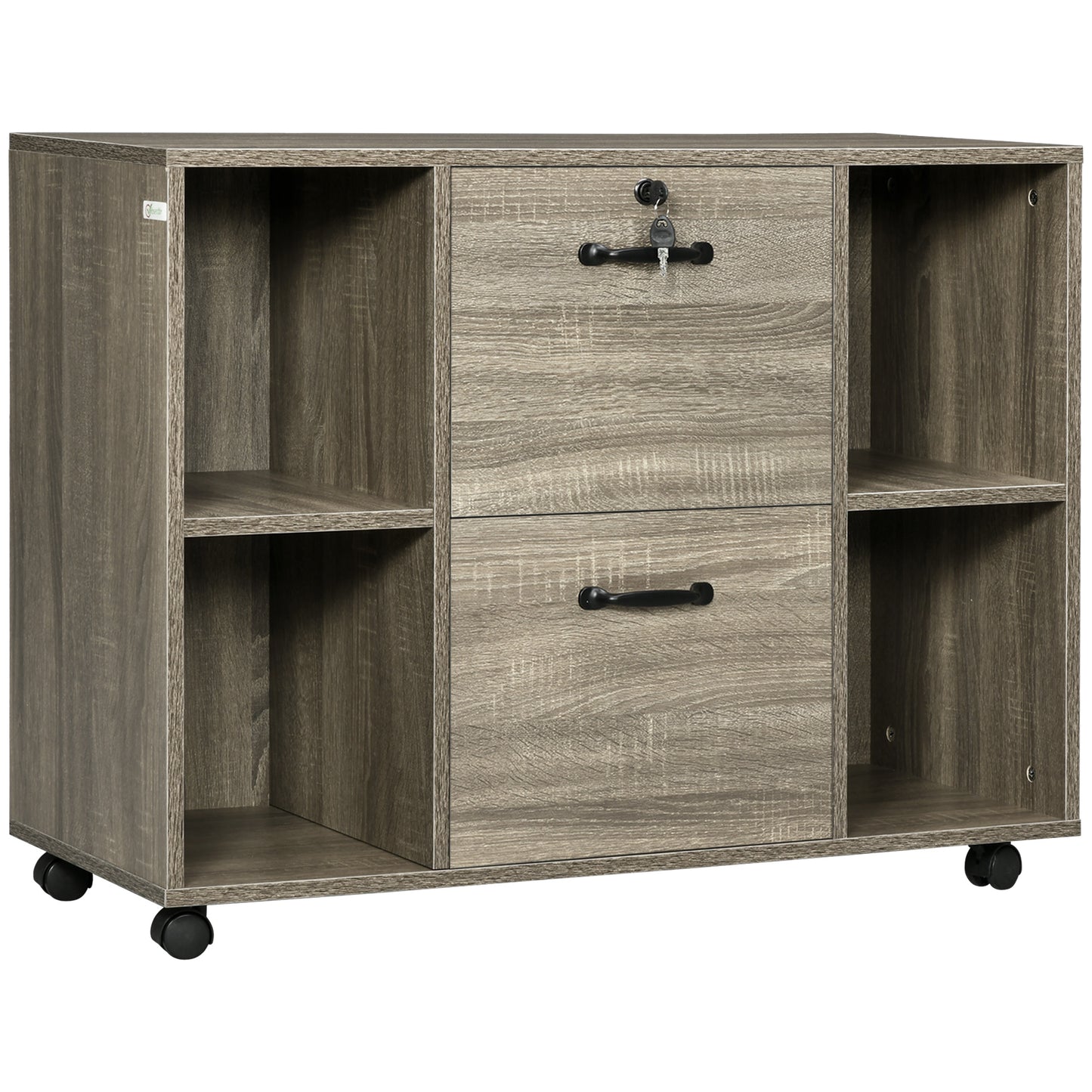Lateral Filing Cabinet with Wheels and Lockable Drawer, File Cabinet, Mobile Printer Stand with Open Shelves for Letter 