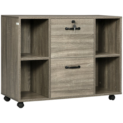 Lateral Filing Cabinet with Wheels and Lockable Drawer, File Cabinet, Mobile Printer Stand with Open Shelves for Letter 