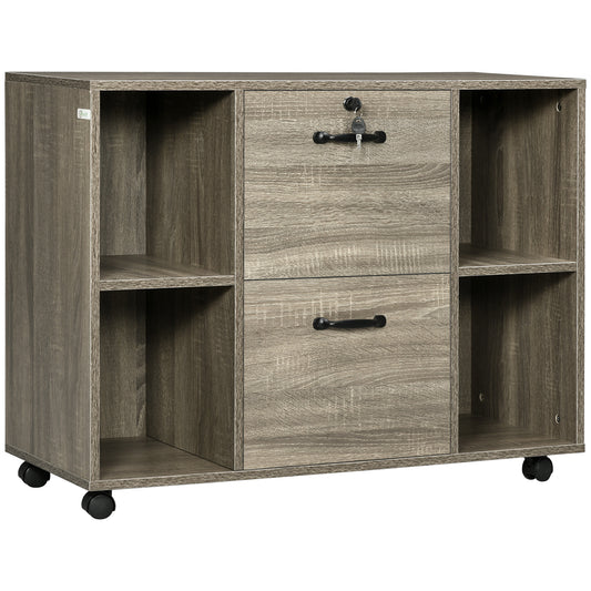 Lateral Filing Cabinet with Wheels and Lockable Drawer, File Cabinet, Mobile Printer Stand with Open Shelves for Letter 