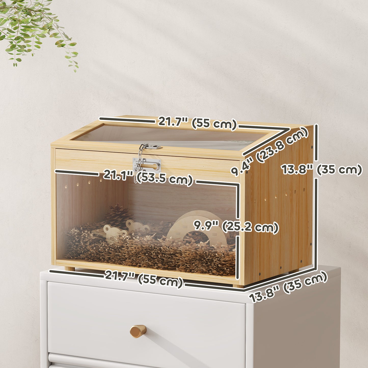 22"L Hamster Cage with Openable Top & Acrylic Windows, Small Animal Cage with Hut, Seesaw, Ladder, Natural Wood