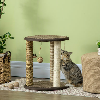 17" Cat Tree, Kitty Activity Centre with Hanging Toys, Cat Tower with Jute, Sisal, Seagrass Scratching Post, Brown