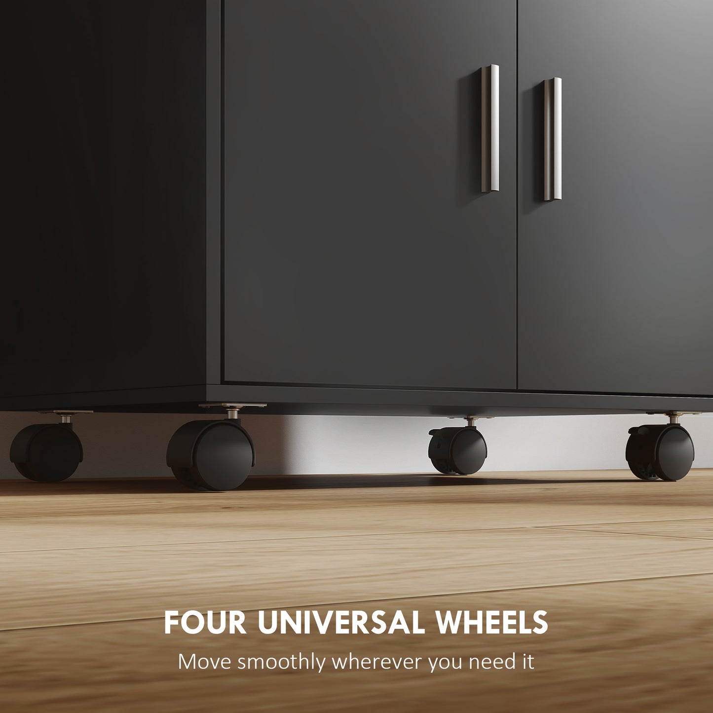 Microwave Cart with Wheels, Microwave Stand with Worktop, Open Shelves and Drawer, Storage Cabinet, Black