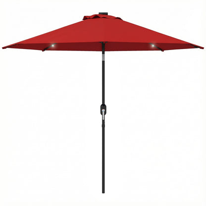 9ft Solar Patio Umbrella Outdoor Sunshade 24 LED Lights Tilt Canopy Wine Red
