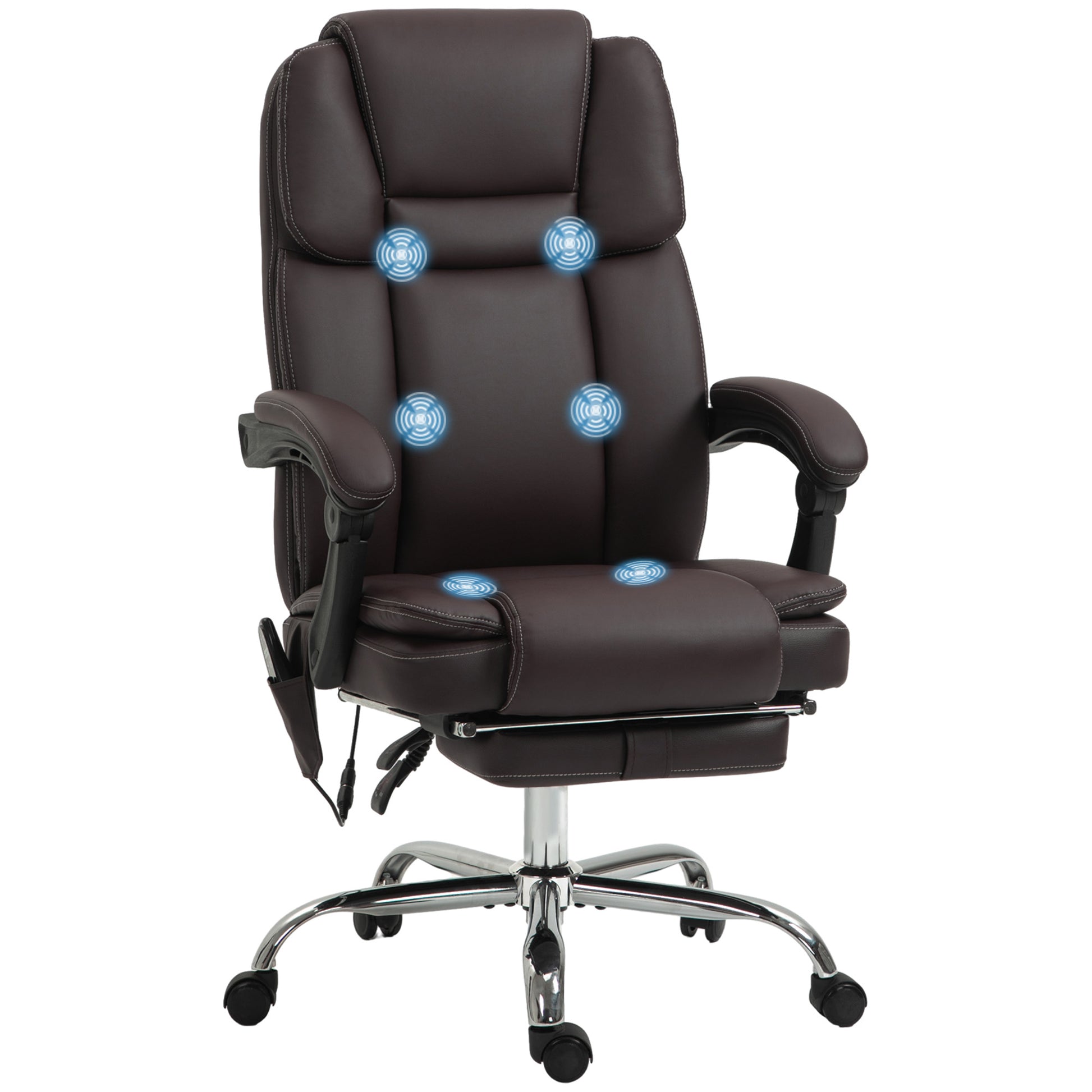 Massage Office Chair, Reclining Executive Office Chair with 6-Point Vibration, Footrest and High Back, Dark Brown