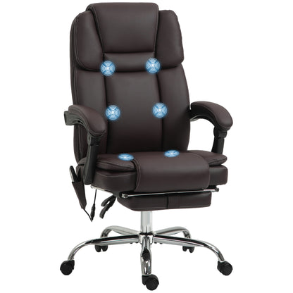 Massage Office Chair, Reclining Executive Office Chair with 6-Point Vibration, Footrest and High Back, Dark Brown